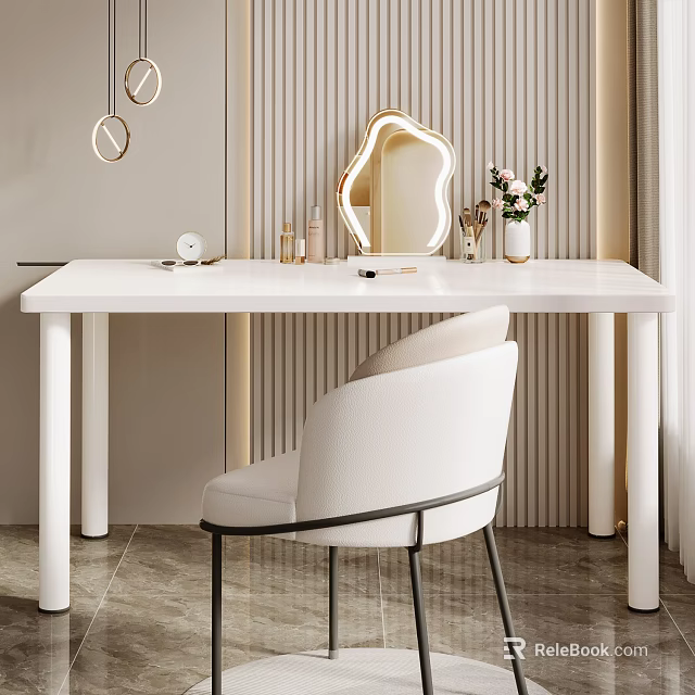 Modern Minimalist Home Office Interior With White Desk Upholstered Chair And Decorative Mirror 3d model 