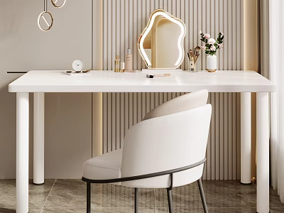 Modern Minimalist Home Office Interior With White Desk Upholstered Chair And Decorative Mirror 3d model