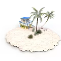 Beach Scene Setup With Lifeguard Tower Palm Trees And Small Plants