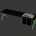 Modern Dining Table With Dark Wooden Top Silver Metal Tray And Chrome Legs