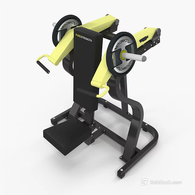 Yellow and Black Sports Equipment Fitness Machine with Weight Plates and Adjustable Handles 3d model 