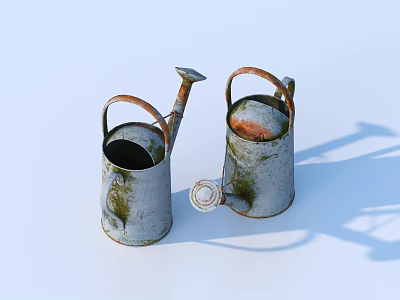 Vintage Metal Household Watering Cans With Rusty Finish And Classic Design 3d model