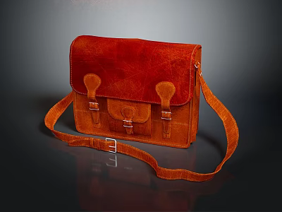 Red Leather Crossbody Bag With Flap Closure And Adjustable Strap For Daily Use 3d model