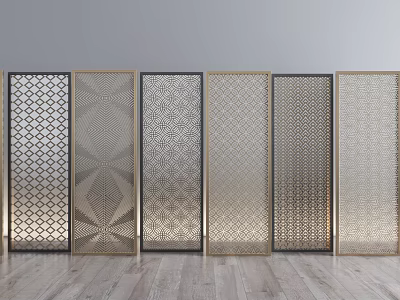 Modern Decorative Room Dividers With Various Laser Cut Patterns And Metal Frames 3d model