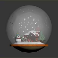 Winter Snow Globe Scene With Small House Snowman Christmas Trees And Orange Base