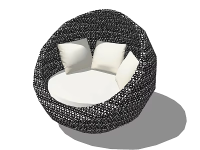 Modern Outdoor Sofa With Round Woven Rattan Design And White Cushions 3d model