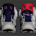 Modern High Top White Sneakers With Red Accents Blue Details And Reflective Finish
