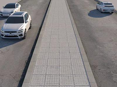 Urban Road Facilities With Grid Patterned Footpath And Adjacent Vehicle Lanes 3d model