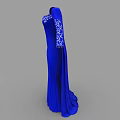 Elegant Blue Long Sleeve Dress With Embroidered Sleeves And Decorative Neckline