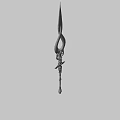 Ornate Ancient Polearm With Curved Blade Golden Rings Brown Wrapped Handle And Metal Details