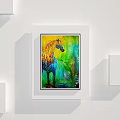 Colorful Abstract Paintings Framed on White Wall Arranged in Grid Pattern 3d model