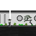 Traditional Chinese Garden Wall Featuring Tile Roof Lattice Window Stone Lantern And Pine Tree