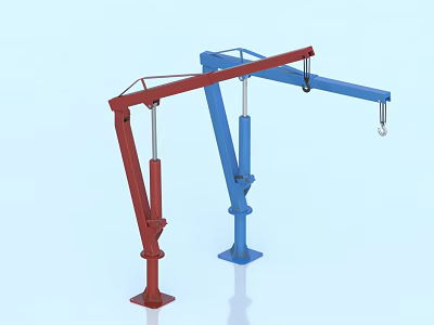 Industrial Cantilever Cranes With Red And Blue Booms And Base Structures 3d model