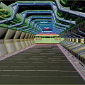 Cartoon Scene Featuring Futuristic Sci Fi Corridor With Metal Walls Green Floor And Curved Ceilings