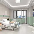 Hospital Building Ward Interior With Beige Walls Green White Curtains Windows And Beds