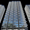 Modern High Rise Residential Building With Glass Facade Balconies And Symmetrical Design
