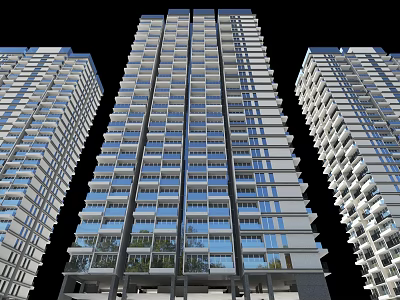 Modern High Rise Residential Building With Glass Facade Balconies And Symmetrical Design 3d model