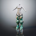 Human Mannequin Featuring Green And Gold Mechanical Legs Armor Design