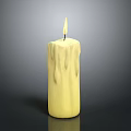 Burning Candle With Melted Wax And Flaming Wick On Dark Background