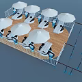 Industrial Marine Vessel Deck With White Sunshades Railings Wooden Flooring And Lounge Chairs