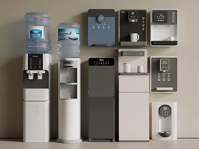 Various Types Of Water Dispensers With Bottles Standing And Countertop Models 3d model