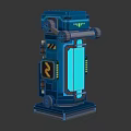Blue Mechanical Device With Digital Tech Display And Industrial Structural Frame