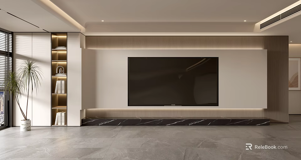 Modern TV Background Wall Design With Elegant Panels And Marble Base 3d model