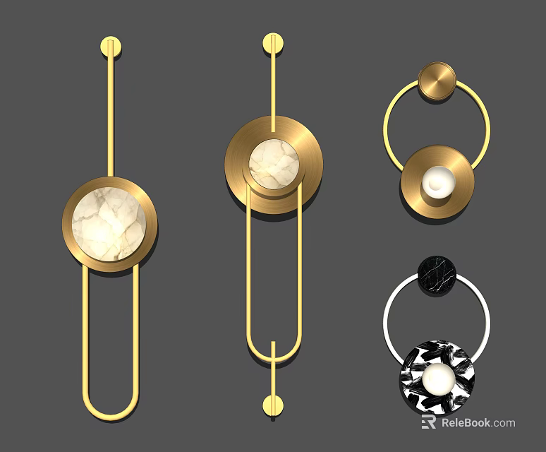 Modern Wall Lamps With Gold Metal Frames And Various Marble Shades 3d model 