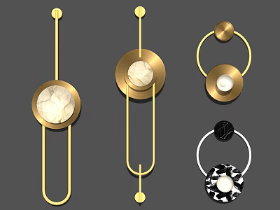 Modern Wall Lamps With Gold Metal Frames And Various Marble Shades 3d model