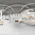 Modern KISS Salon Interior With Glass Doors Plants Sofa And Styling Chairs