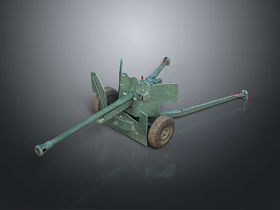 Vintage Military Vehicle Equipped With Artillery Gun Wheel And Support Bracket 3d model