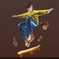 Vibrant Skateboard Photo Spot With Boy Headphones And Music Notes On Pink Background