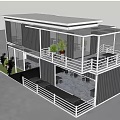 Modern Two Story Container House With White Railings Staircase Terrace And Plants