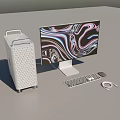 Modern White Mesh Desktop Computer With Colorful Monitor Keyboard And Mouse