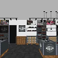 Shoe Store Interior with Various Shoes on Display Shelves and Wall Posters