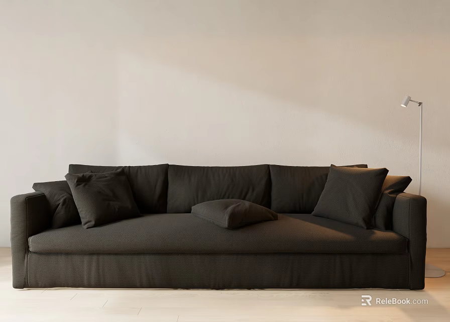 Modern Large Sectional Sofa With Dark Fabric And Multiple Decorative Pillows 3d model