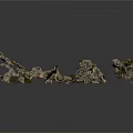 Natural Wooden Stone Pieces With Green Moss Scattered On White Background