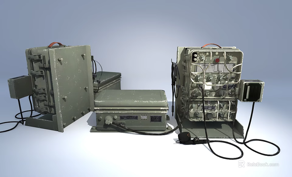 Vintage Electronic Equipment With Metal Casing Control Panels And Connected Wires 3d model 