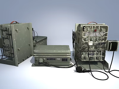 Vintage Electronic Equipment With Metal Casing Control Panels And Connected Wires 3d model