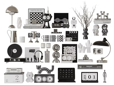 Assorted Decorative Ornaments Set for Home Tabletop Decor with Lamps Frames and Sculptures 3d model