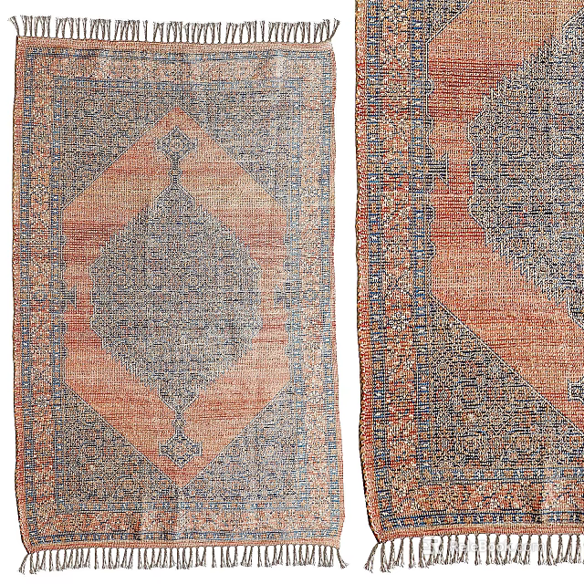 Traditional Square Rug Featuring Geometric Patterns Orange Grey Blue Tones Vintage Design 3d model 