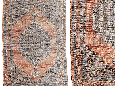 Traditional Square Rug Featuring Geometric Patterns Orange Grey Blue Tones Vintage Design 3d model