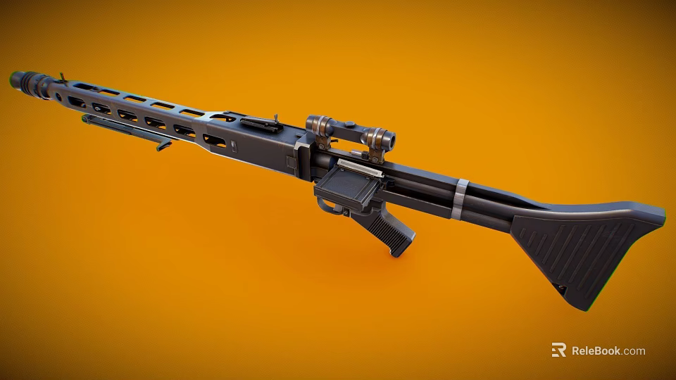 Tactical Black Rifle With Scope Barrel And Stock On Orange Background 3d model 