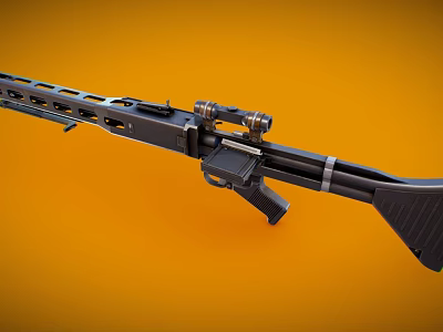 Tactical Black Rifle With Scope Barrel And Stock On Orange Background 3d model