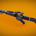 Tactical Black Rifle With Scope Barrel And Stock On Orange Background