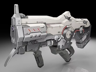 Futuristic Sci Fi Mechanical Weapon With Metallic Structure And Red Accents 3d model