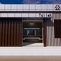 Modern Public Toilet Exterior With Wooden Panels And Glass Entrance Design