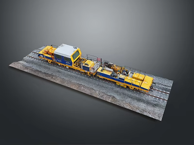 Yellow And Blue Model Train On Railroad Tracks With Detailed Design 3d model