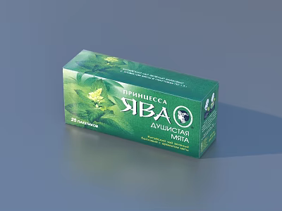 Green Tea Packaging Box With 25 Packets And Natural Herbal Leaves Design 3d model