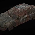 Rusty Old Car With Damaged Body And Corroded Wheels On Black Background 3d model